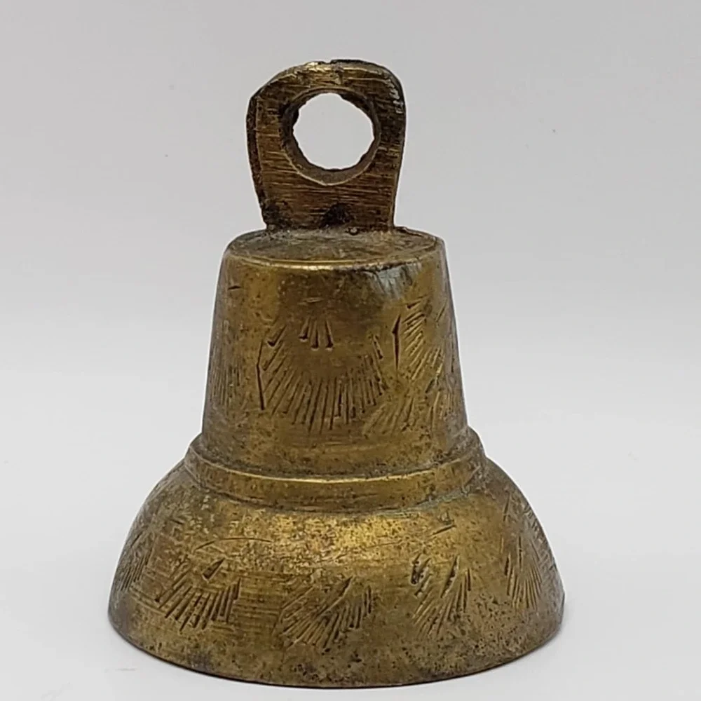 Vintage 1950s Mid Century Modern India Brass Etched/Engraved Bells (Set of 2)